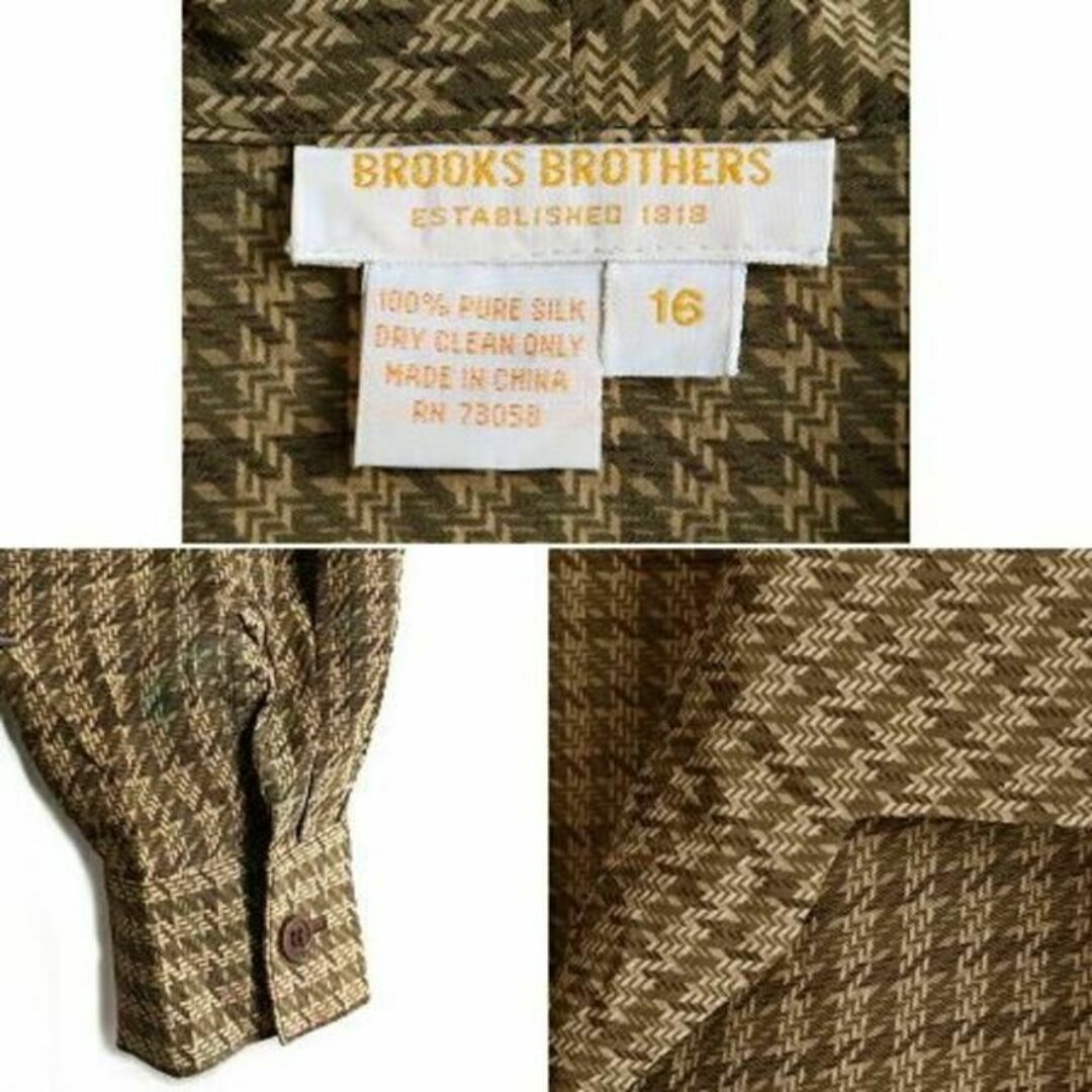 Brooks Brothers(ブルックスブラザース)の80s 高級 シルク 100% ■ ブルックスブラザーズ 総柄 オープンカラー  レディースのトップス(シャツ/ブラウス(半袖/袖なし))の商品写真