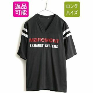 80s 人気 モノトーン ■ 企業 ロゴ プリント Vネック 半袖 フットボール(Tシャツ/カットソー(半袖/袖なし))