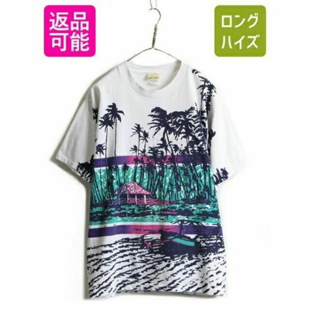 90s □ ST JOHN´S BAY 総柄 オーバー プリント 半袖 Tシャツの+