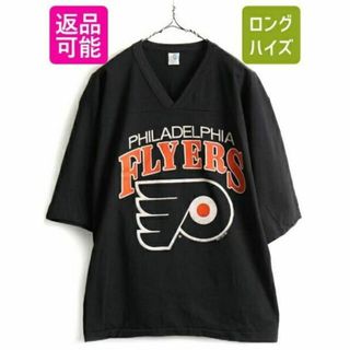 80s USA製 人気 黒 ■ NHL オフィシャル フライヤーズ プリント フ(Tシャツ/カットソー(半袖/袖なし))