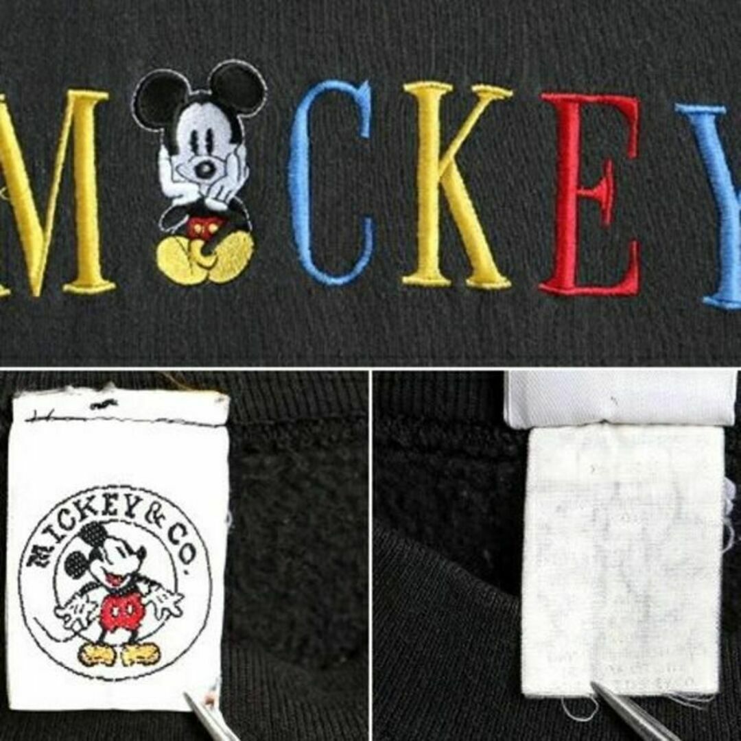 90s 人気 黒 ■ ディズニー オフィシャル ミッキー 刺繍 スウェット トレ 5