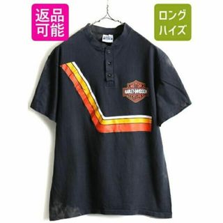 80s USA製 ■ ハーレー ダビッドソン ヘンリーネック 両面 プリント 半(Tシャツ/カットソー(半袖/袖なし))