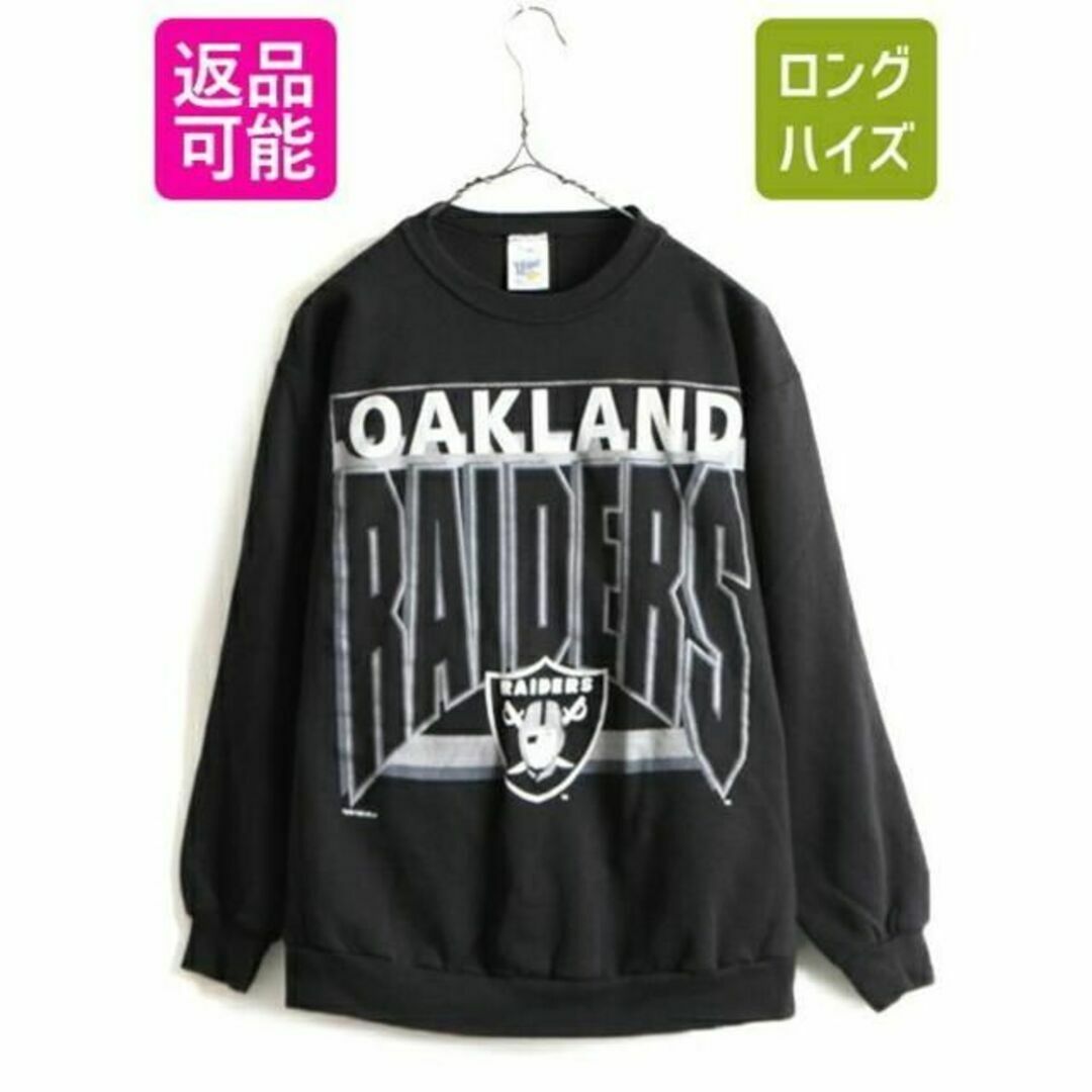 90s USA製 人気 黒 ■ NFL オフィシャル レイダース プリント スウ