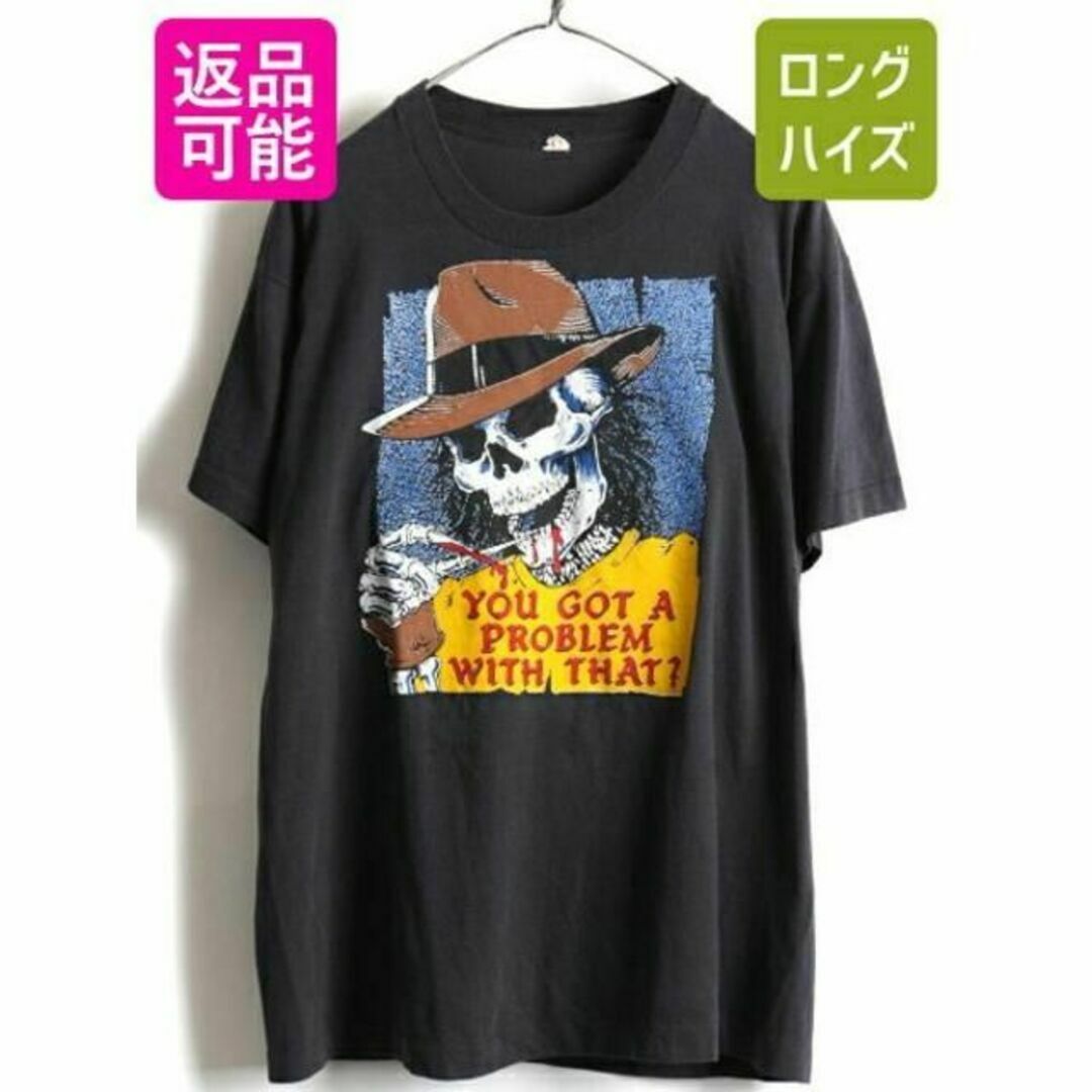 80s USA製 大きいサイズ XL ☆ スカル プリント 半袖 Tシャツ (-