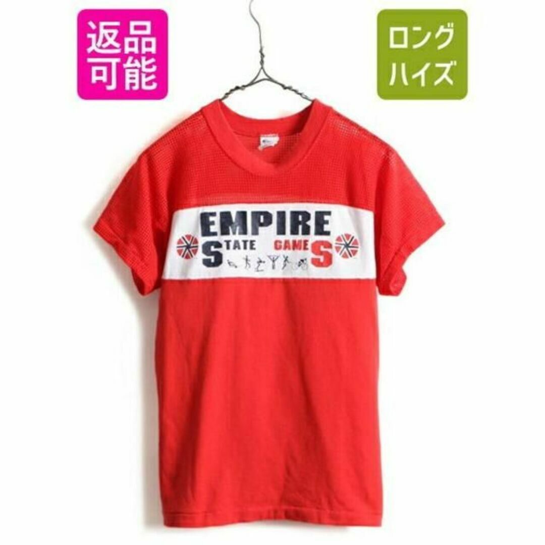 80s USA製 ■ チャンピオン メッシュ 切替 プリント 半袖 Tシャツ (