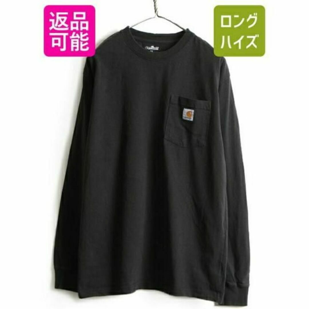 人気 黒 ■ カーハート ポケット付き 長袖 Tシャツ ( メンズ M )