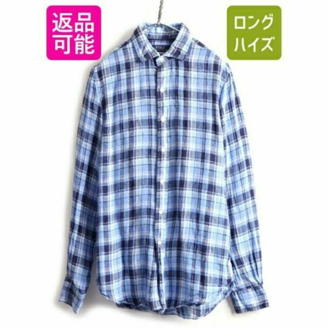 高級 100% リネン ■ POLO ポロ ラルフローレン チェック 長袖 シャ