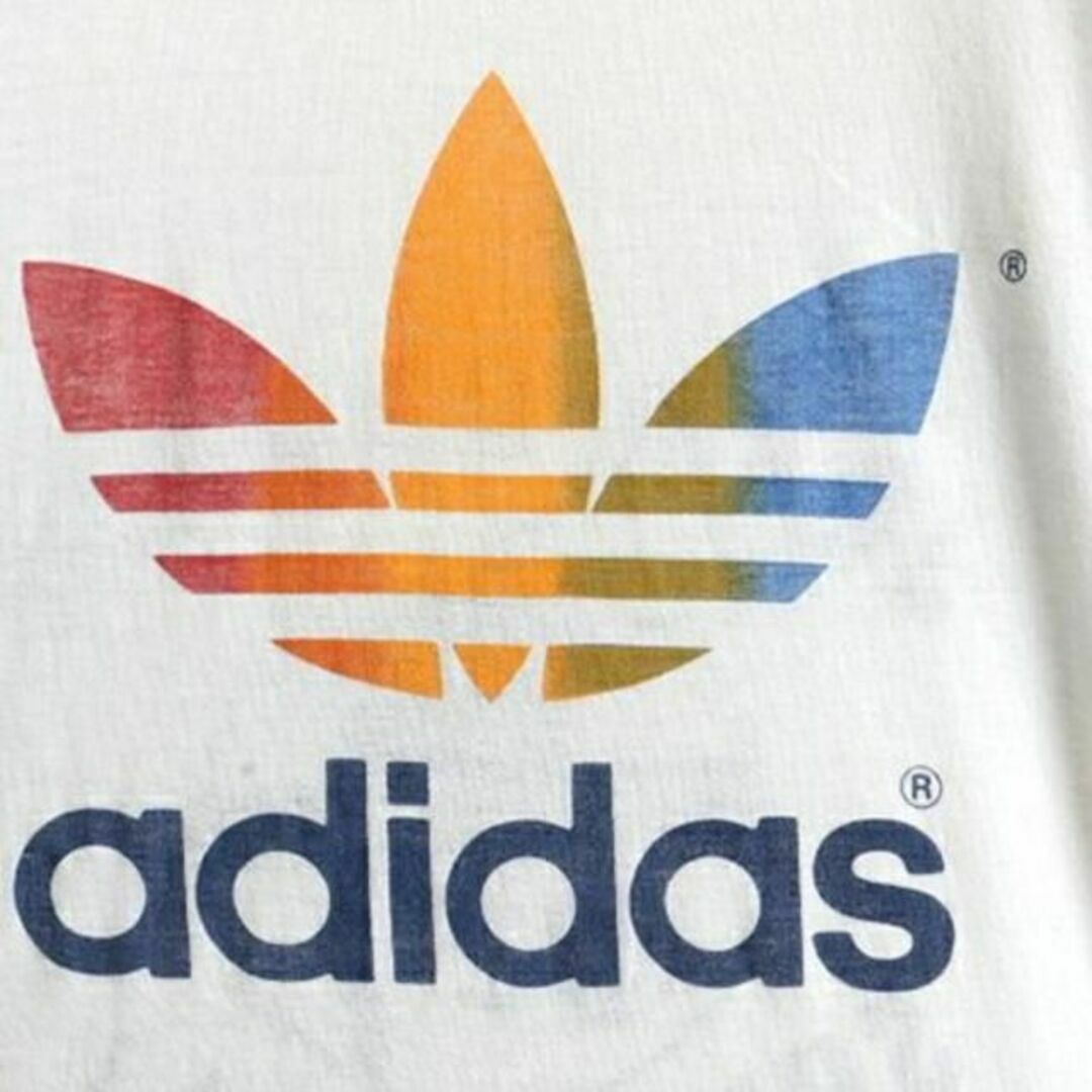 adidas(アディダス)の80s USA製 ■ アディダス レインボー トレフォイル 両面 プリント 半袖 メンズのトップス(Tシャツ/カットソー(半袖/袖なし))の商品写真