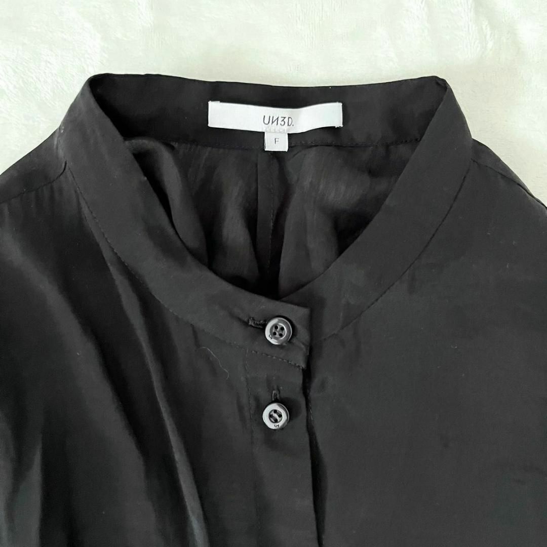UN3D. ギャザーオープンシャツ　ブラック　黒　シアー　シースルー　F 長袖