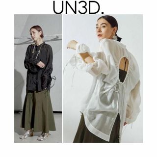 UN3D. - UN3D. ギャザーオープンシャツ ブラック 黒 シアー シースルー
