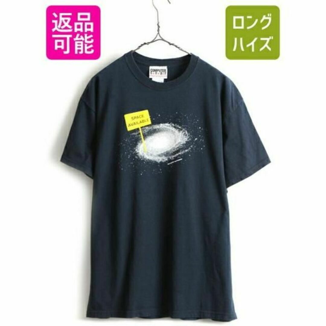 00s 大きいサイズ XL 人気 黒 ■ 宇宙 銀河 プリント 半袖 Tシャツ