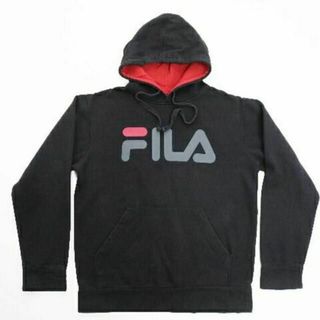 フィラ(FILA)の希少サイズS人気の黒■フィラFILAロゴプリントスウェットパーカー(パーカー)