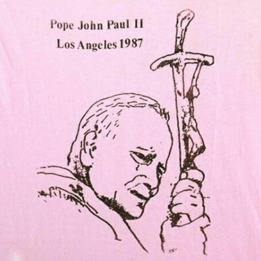 80s USA製 希少サイズ S ■ ローマ教皇 プリント 半袖 Tシャツ (  メンズのトップス(Tシャツ/カットソー(半袖/袖なし))の商品写真