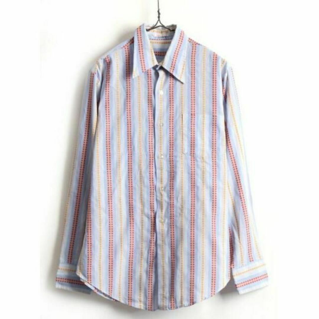 70's ビンテージ ■ ポケット付き ストライプ 織り 総柄 長袖 シャツ ( メンズのトップス(シャツ)の商品写真