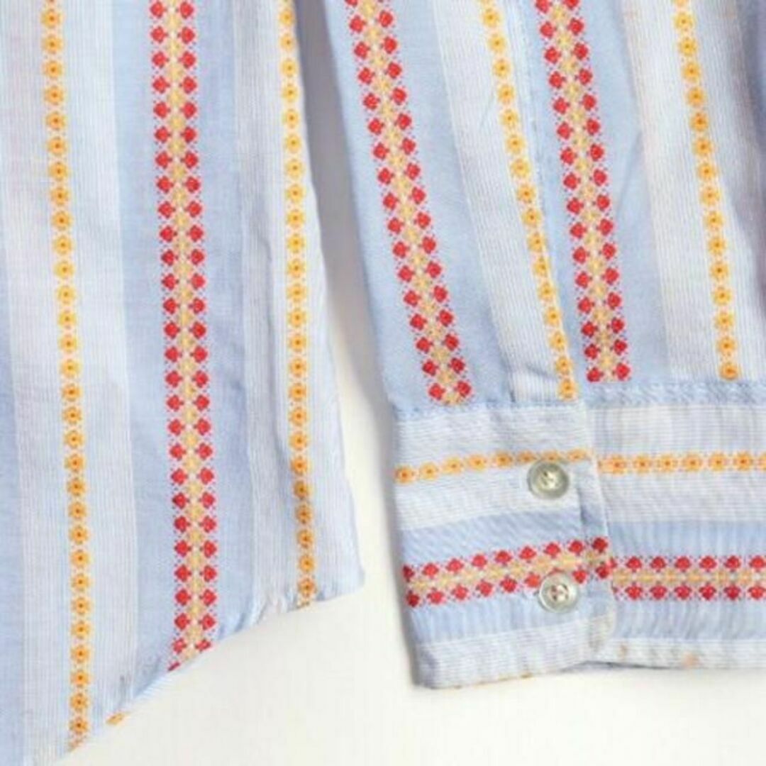 70's ビンテージ ■ ポケット付き ストライプ 織り 総柄 長袖 シャツ (