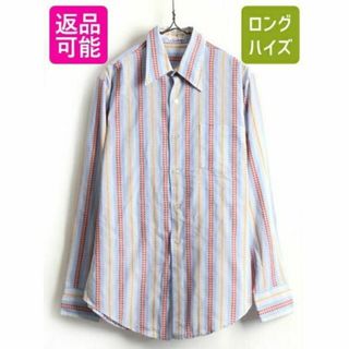 70's ビンテージ ■ ポケット付き ストライプ 織り 総柄 長袖 シャツ ((シャツ)