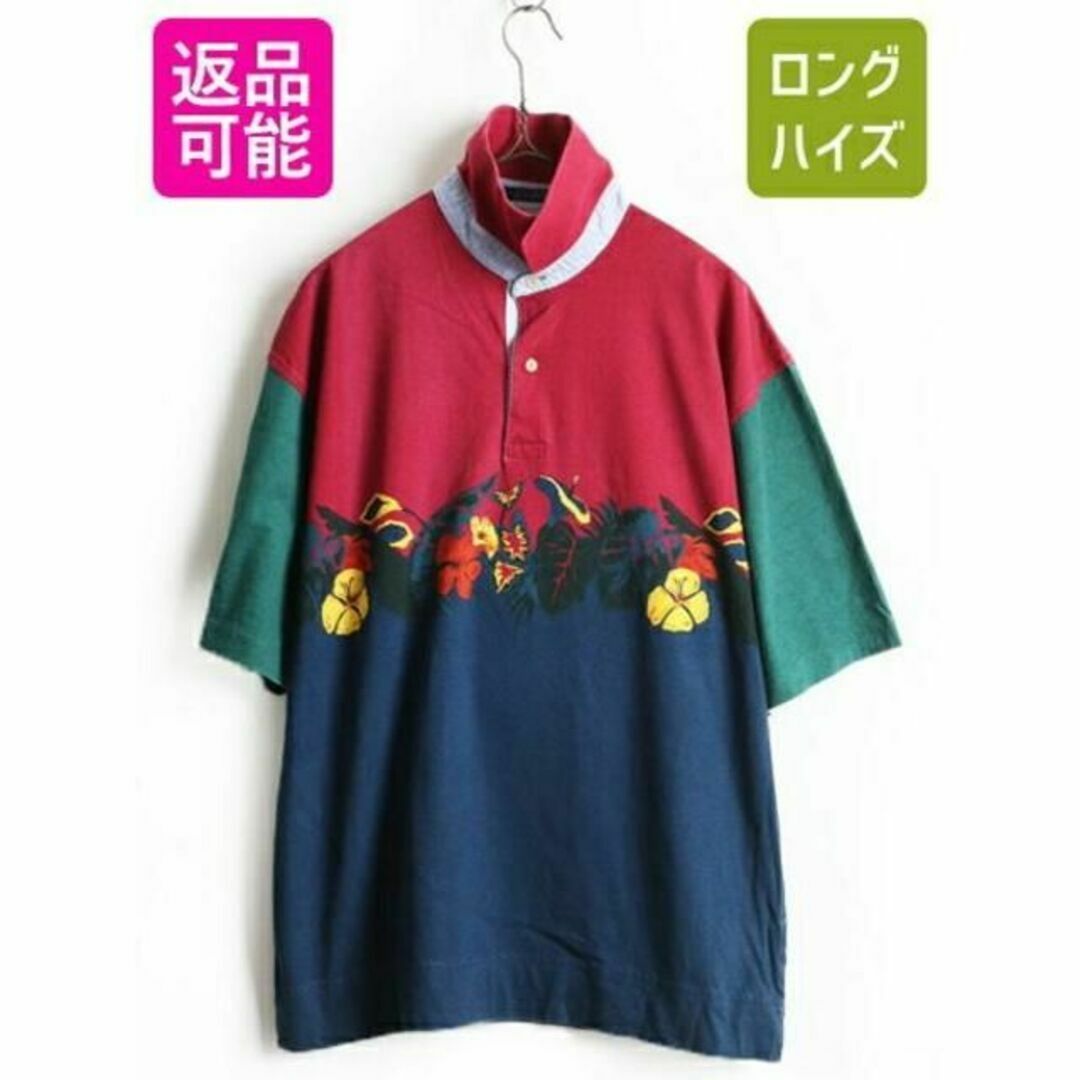 TOMMY HILFIGER(トミーヒルフィガー)の90's ■ トミーフィルフィガー マルチカラー ボタニカル ハワイアン プリン メンズのトップス(ポロシャツ)の商品写真