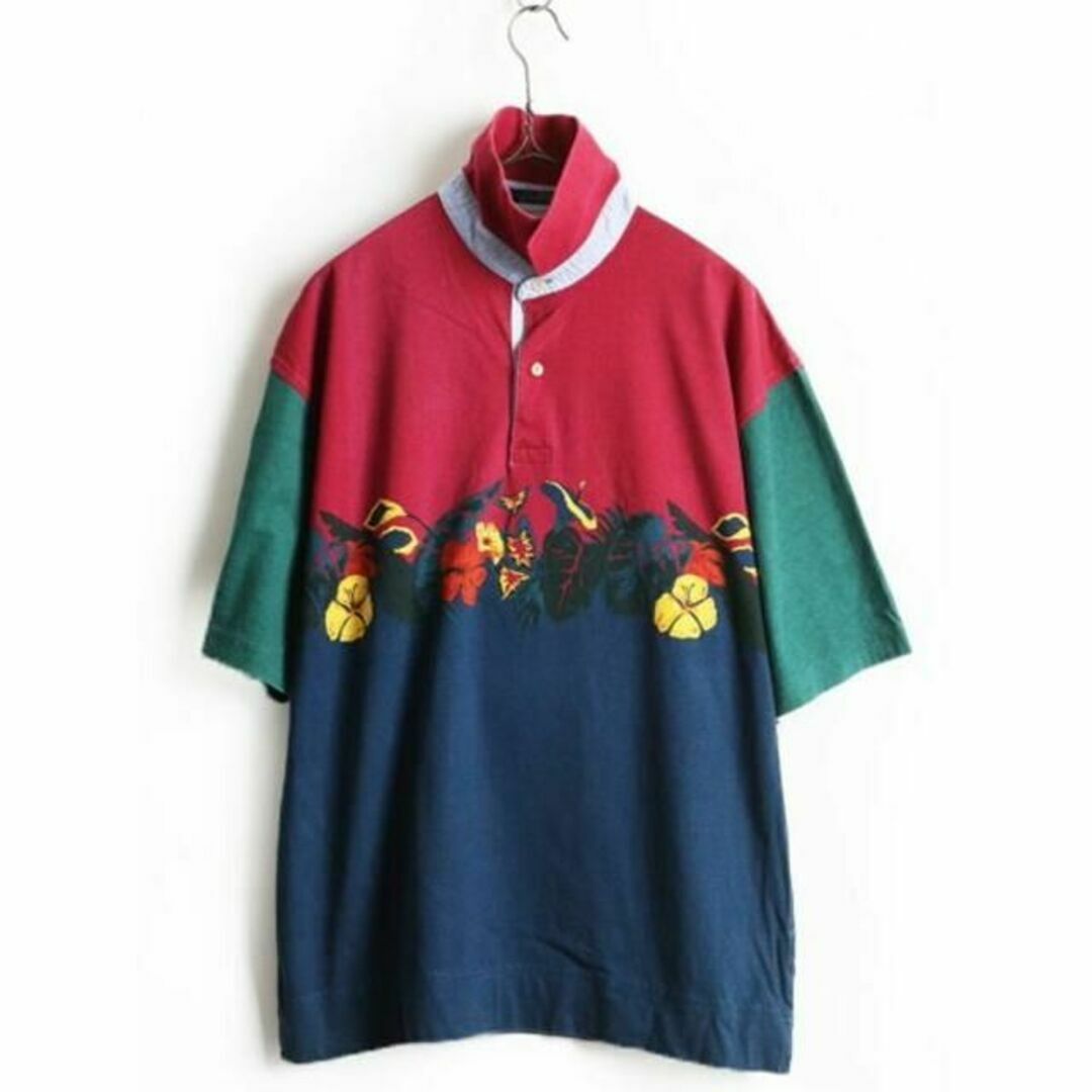 TOMMY HILFIGER(トミーヒルフィガー)の90's ■ トミーフィルフィガー マルチカラー ボタニカル ハワイアン プリン メンズのトップス(ポロシャツ)の商品写真