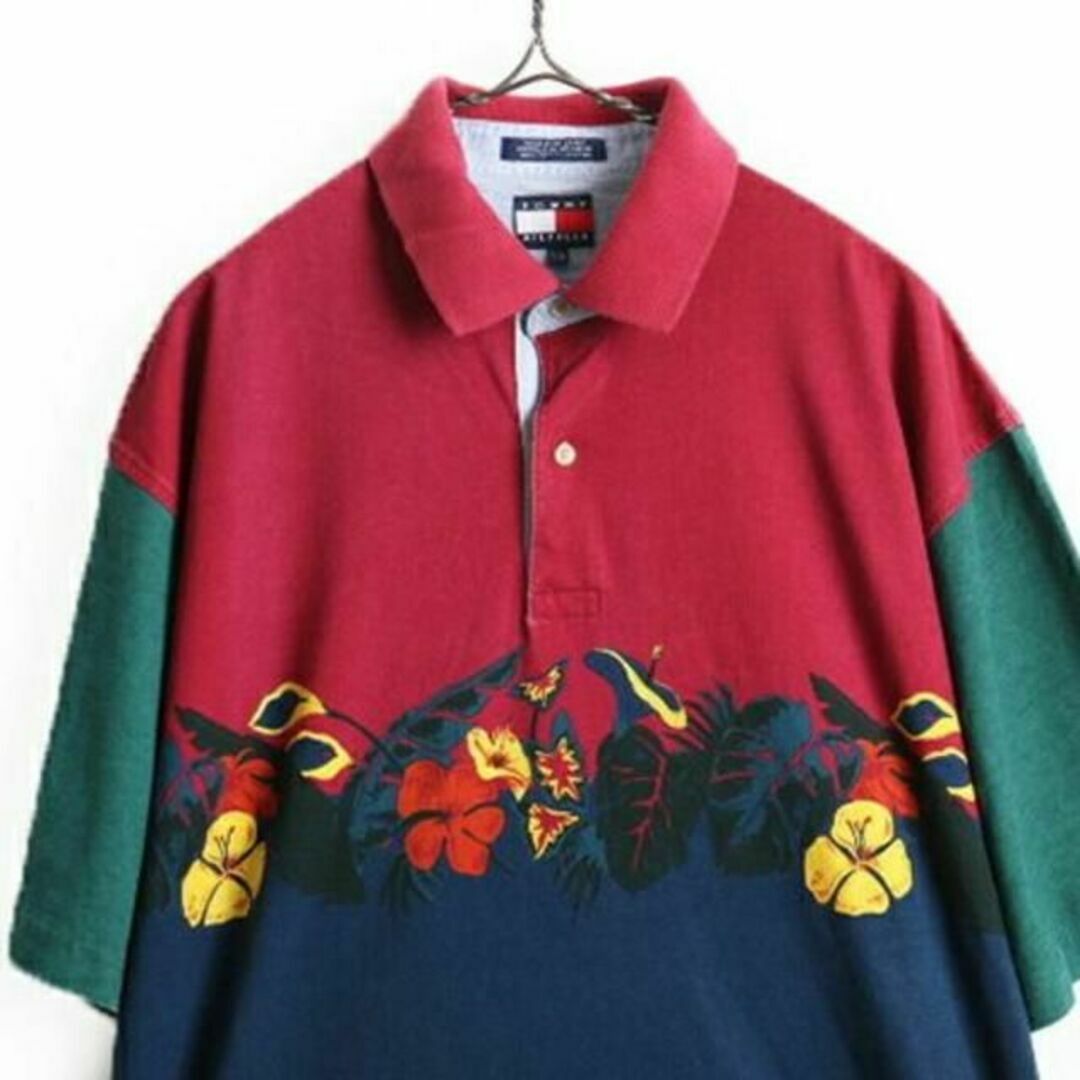 TOMMY HILFIGER(トミーヒルフィガー)の90's ■ トミーフィルフィガー マルチカラー ボタニカル ハワイアン プリン メンズのトップス(ポロシャツ)の商品写真