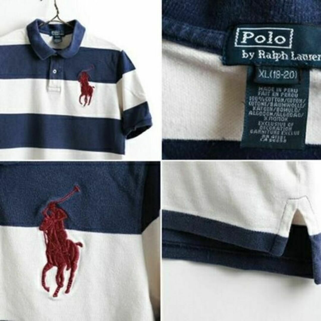 POLO RALPH LAUREN(ポロラルフローレン)のビッグポニー■POLOラルフローレン太ボーダー半袖ポロシャツ(ボーイズ XL 1 キッズ/ベビー/マタニティのキッズ服男の子用(90cm~)(ブラウス)の商品写真