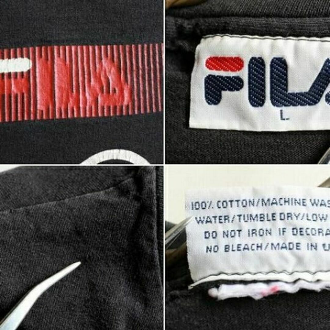 FILA(フィラ)の人気の黒■USA製 90'sフィラ FILA デカロゴ両面プリント半袖Tシャツ( レディースのトップス(Tシャツ(半袖/袖なし))の商品写真