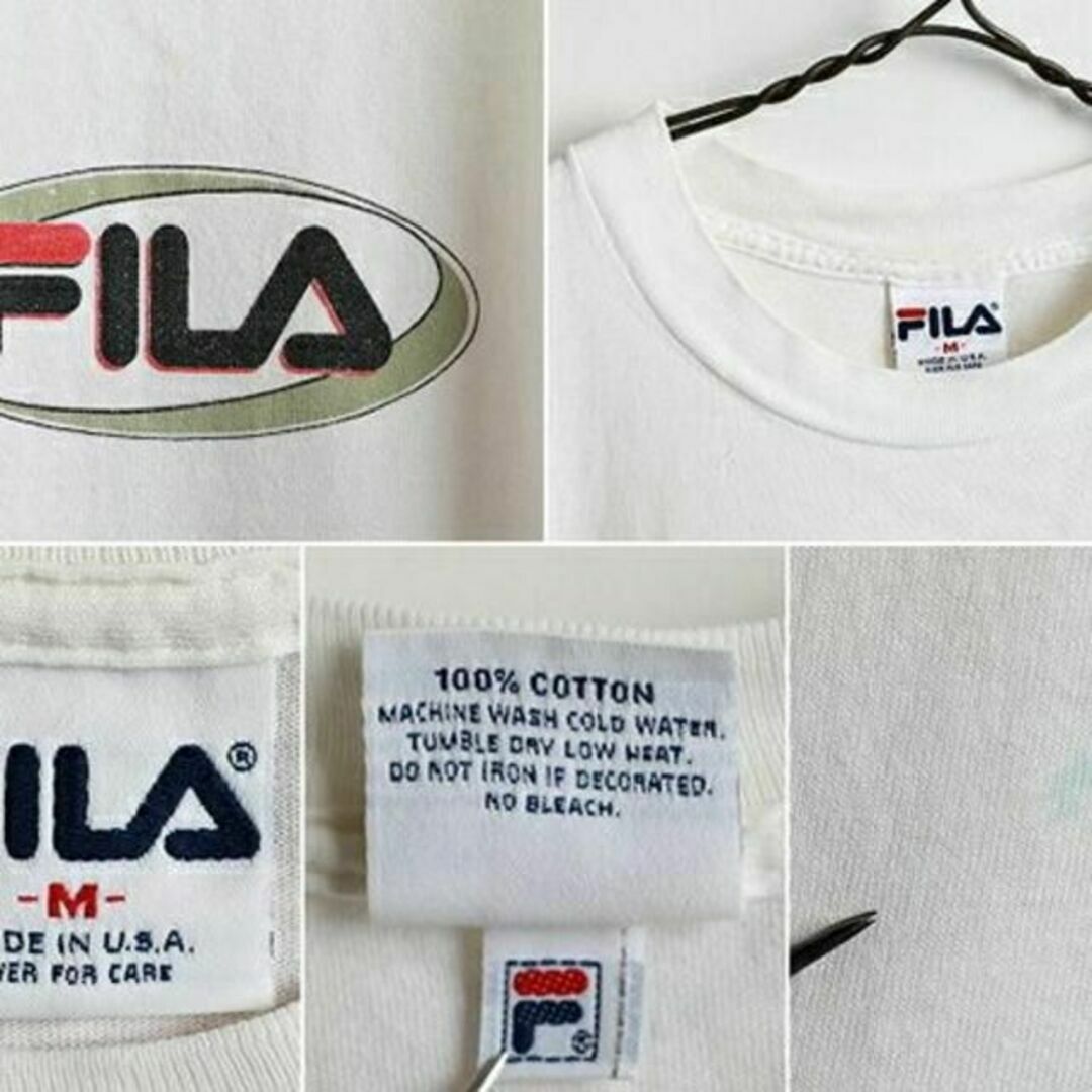 FILA(フィラ)のUSA製 90's■フィラ FILAロゴプリント半袖コットンTシャツ白(M)メン メンズのトップス(Tシャツ/カットソー(半袖/袖なし))の商品写真