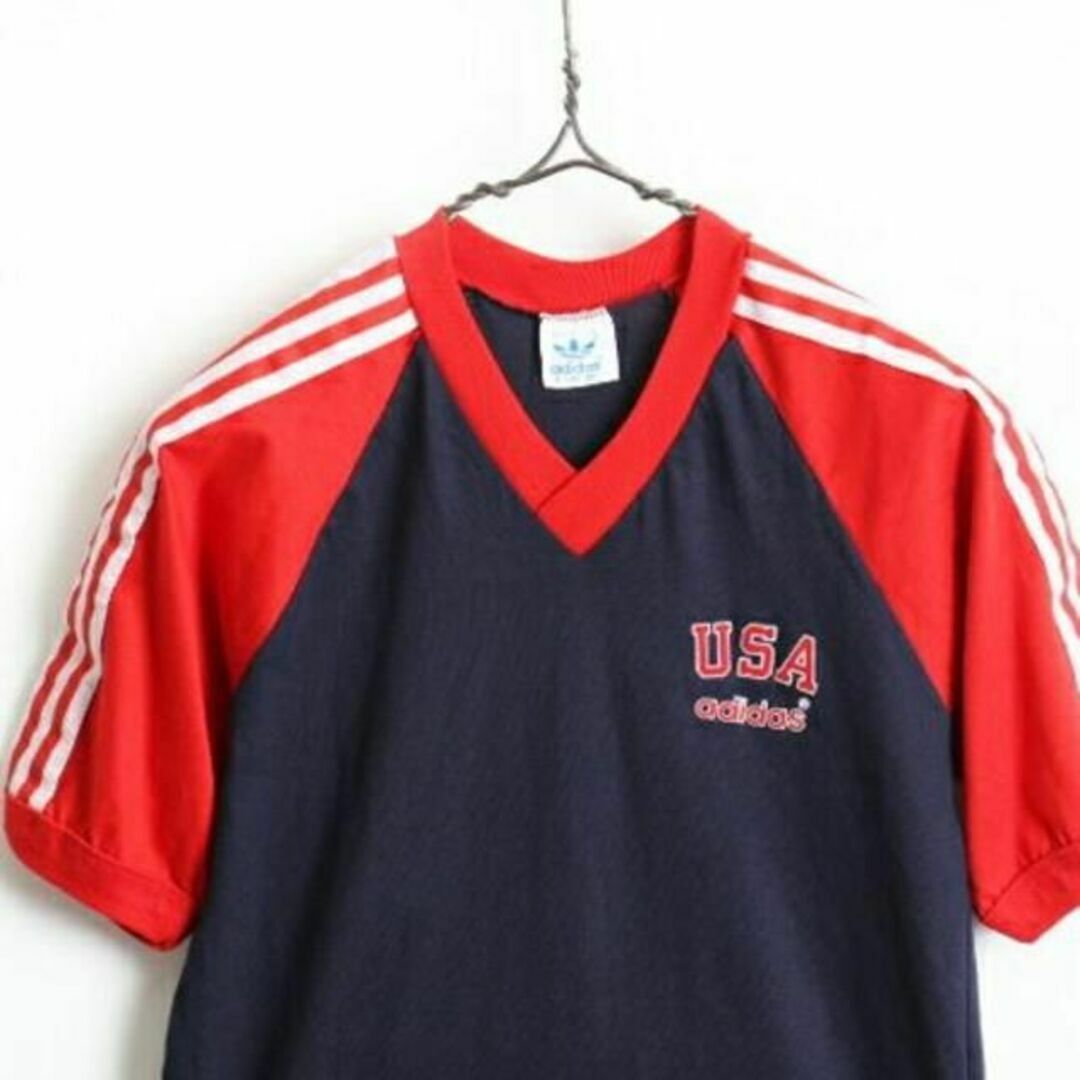 adidas(アディダス)の80's USA製 ビンテージ ■ ADIDAS アディダス 3ライン フロッキ メンズのトップス(Tシャツ/カットソー(半袖/袖なし))の商品写真