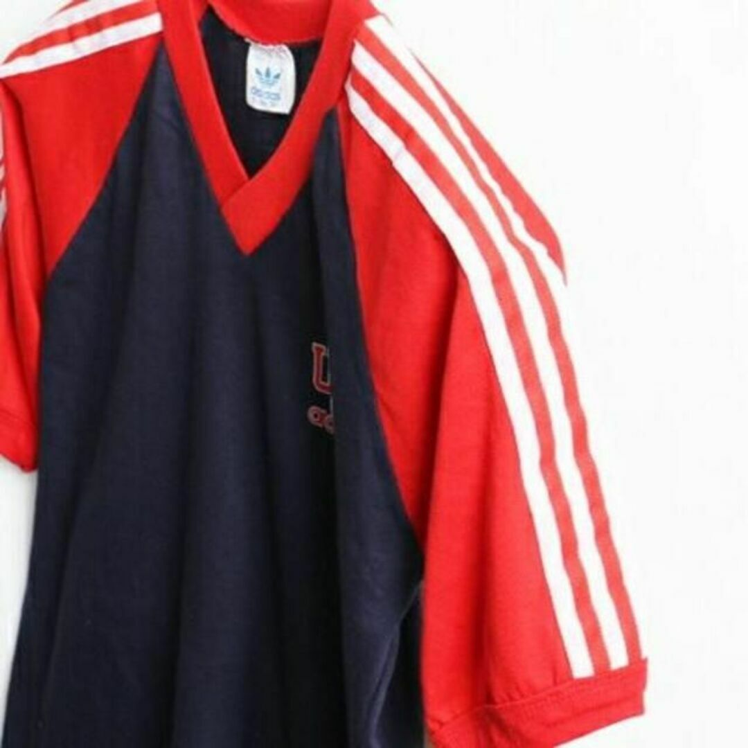 adidas(アディダス)の80's USA製 ビンテージ ■ ADIDAS アディダス 3ライン フロッキ メンズのトップス(Tシャツ/カットソー(半袖/袖なし))の商品写真