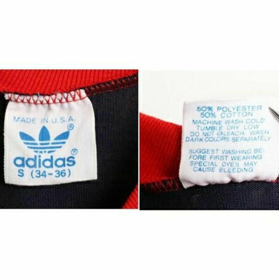 adidas(アディダス)の80's USA製 ビンテージ ■ ADIDAS アディダス 3ライン フロッキ メンズのトップス(Tシャツ/カットソー(半袖/袖なし))の商品写真