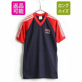 アディダス(adidas)の80's USA製 ビンテージ ■ ADIDAS アディダス 3ライン フロッキ(Tシャツ/カットソー(半袖/袖なし))