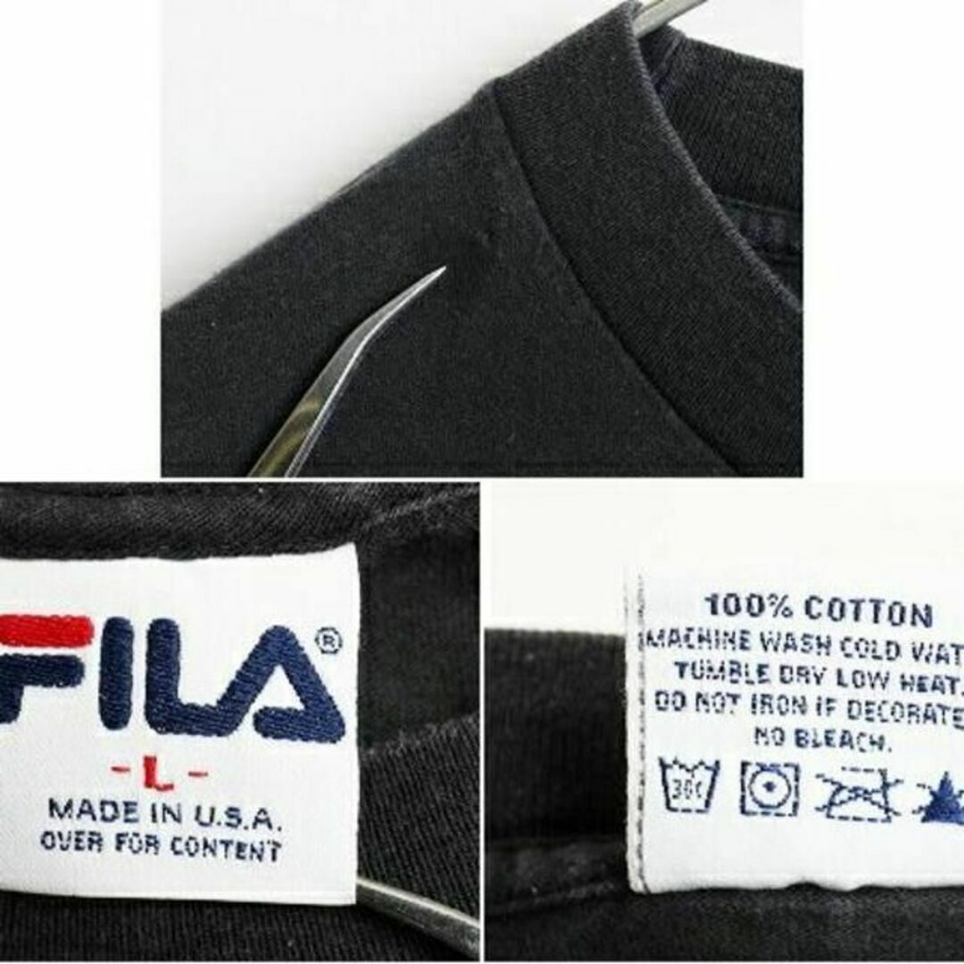 FILA(フィラ)の人気 黒 90's USA製 ■ フィラ FILA ワンポイント ロゴ 刺繍 ク メンズのトップス(Tシャツ/カットソー(半袖/袖なし))の商品写真