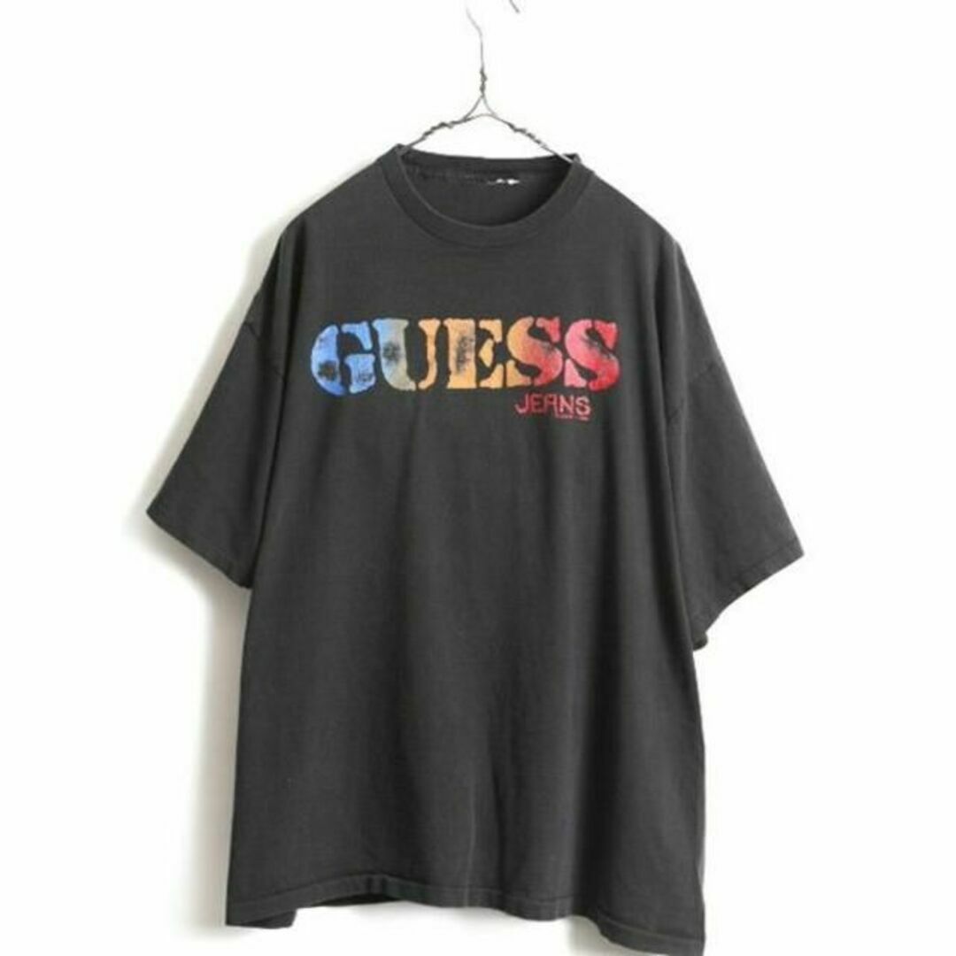 GUESS(ゲス)の90s 人気 黒 ■ GUESS JEANS ゲス ジーンズ ビッグ ロゴ プリ メンズのトップス(Tシャツ/カットソー(半袖/袖なし))の商品写真