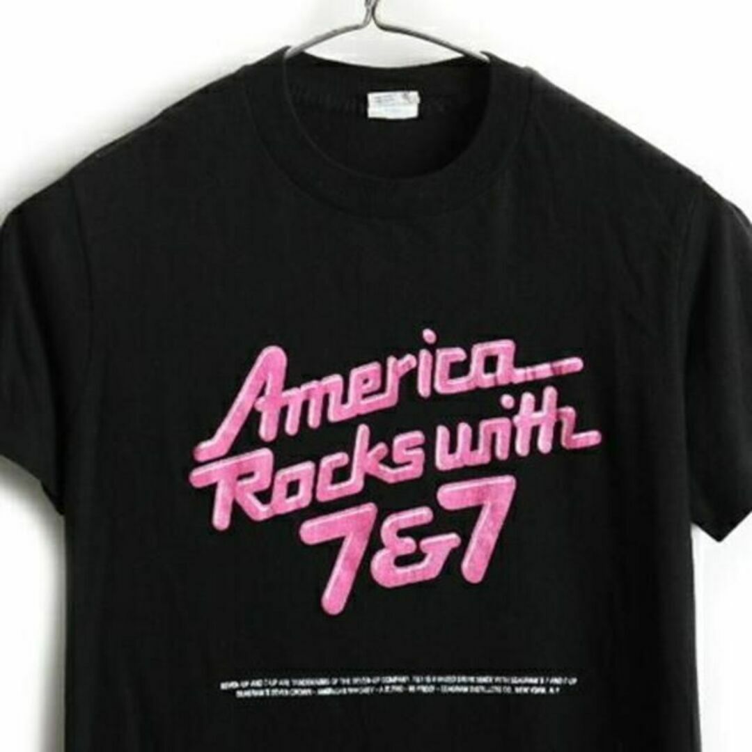 80's USA製 人気 黒 ■ 7UP 7クラウン 企業 ロゴ プリント 半袖 メンズのトップス(Tシャツ/カットソー(半袖/袖なし))の商品写真