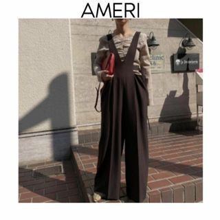 美品 アメリ AMERI オールインワン サロペット ロングスリーブ ポリエステル 無地 レディース M ブラック