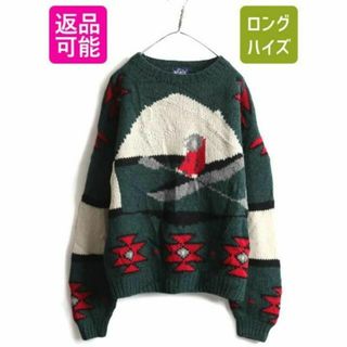 ウールリッチ(WOOLRICH)の80s ウールリッチ ウール 二ット セーター XL ビンテージ 絵柄 総柄(ニット/セーター)