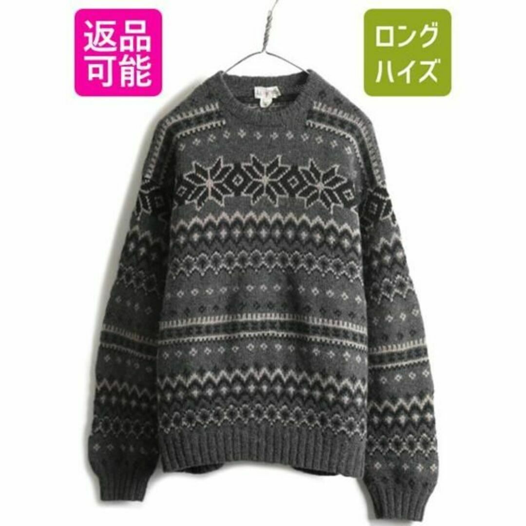 ニット/セーター90s オールド J CREW ノルディック ウール ニット セーター L 総柄