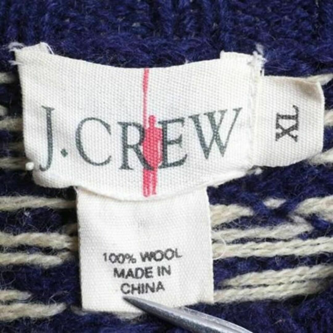 90s J CREW ノルディック ウール ニット セーター 総柄 紺 XL 4