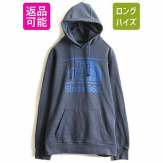 ザノースフェイス(THE NORTH FACE)のノースフェイス プリント スウェット パーカー プルオーバー 裏起毛 M 青 灰(パーカー)