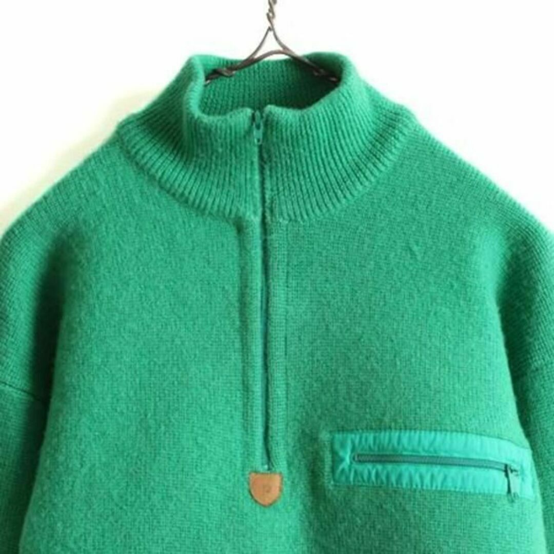 patagonia(パタゴニア)の90s パタゴニア ハイネック ウール ニット セーター M 緑 ハーフジップ メンズのトップス(ニット/セーター)の商品写真