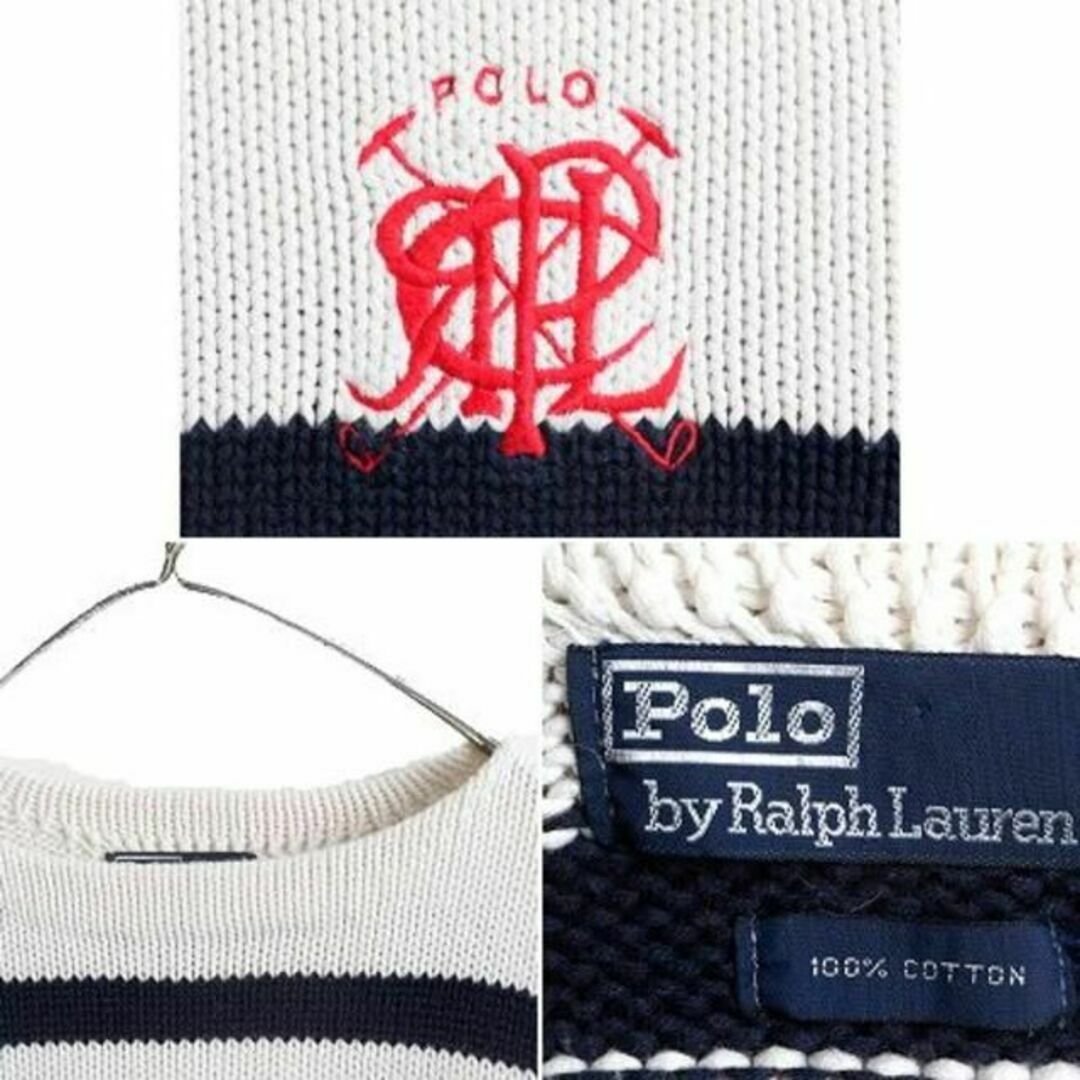 Ralph Lauren(ラルフローレン)の90s ポロ ラルフローレン ボーダー ボートネック コットン ニット セーター メンズのトップス(ニット/セーター)の商品写真
