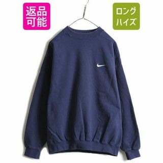 ナイキ(NIKE)の90s ナイキ スウォッシュ 刺繍 スウェット トレーナー 裏起毛 M ネイビー(スウェット)