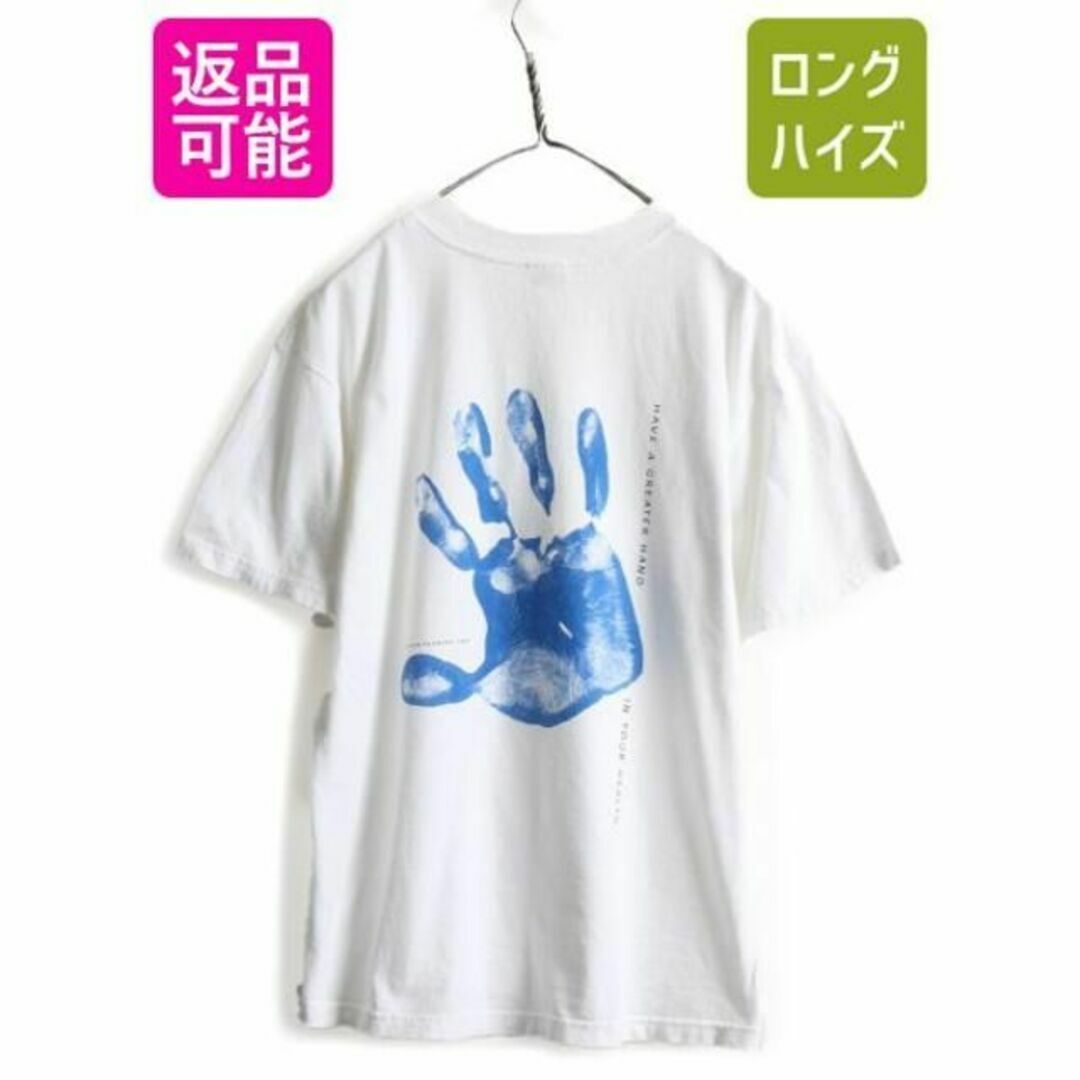 トップス00s オールド 企業 手形 両面 プリント 半袖 Tシャツ M アート 白