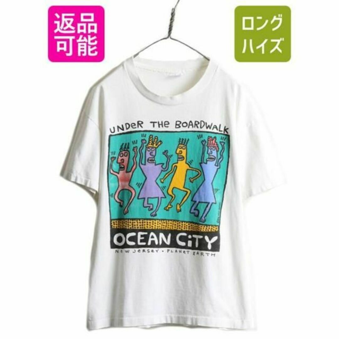 90s BIG HEAD designs アート プリント 半袖Tシャツ L 白Tシャツ/カットソー(半袖/袖なし)