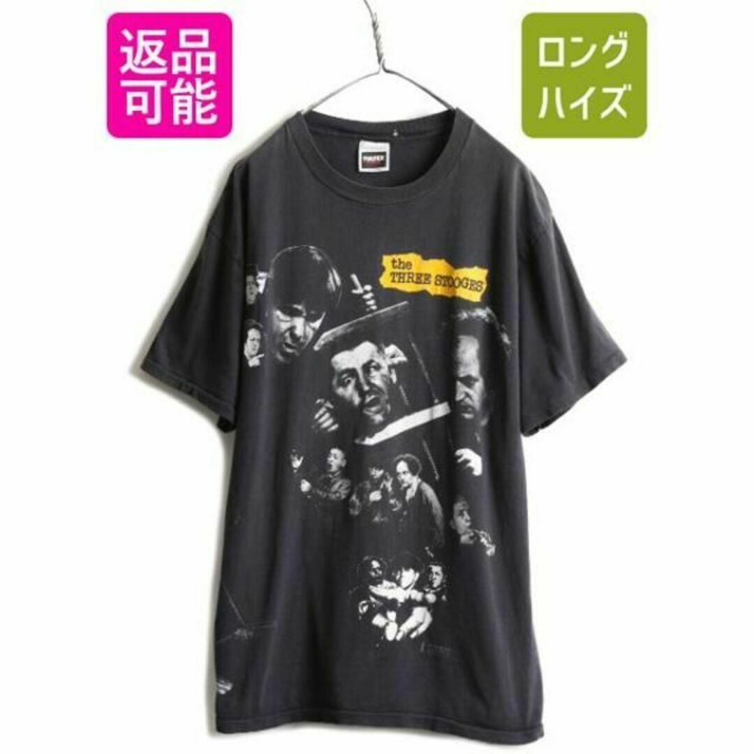 90s 三ばか大将 プリント 半袖 Tシャツ XL ムービー 映画 コメディ 黒トップス