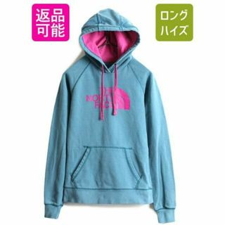 ザノースフェイス(THE NORTH FACE)のノースフェイス プリント スウェットパーカー XS 程 裏起毛  2トーン 青灰(パーカー)