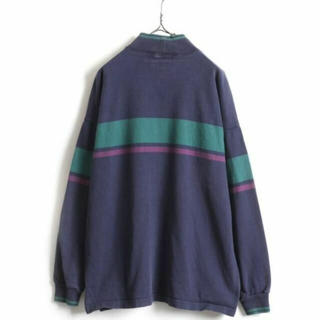 L.L.Bean(エルエルビーン)の80s USA製 エルエルビーン モックネック ボーダー 長袖Tシャツ XL 紺 メンズのトップス(Tシャツ/カットソー(七分/長袖))の商品写真