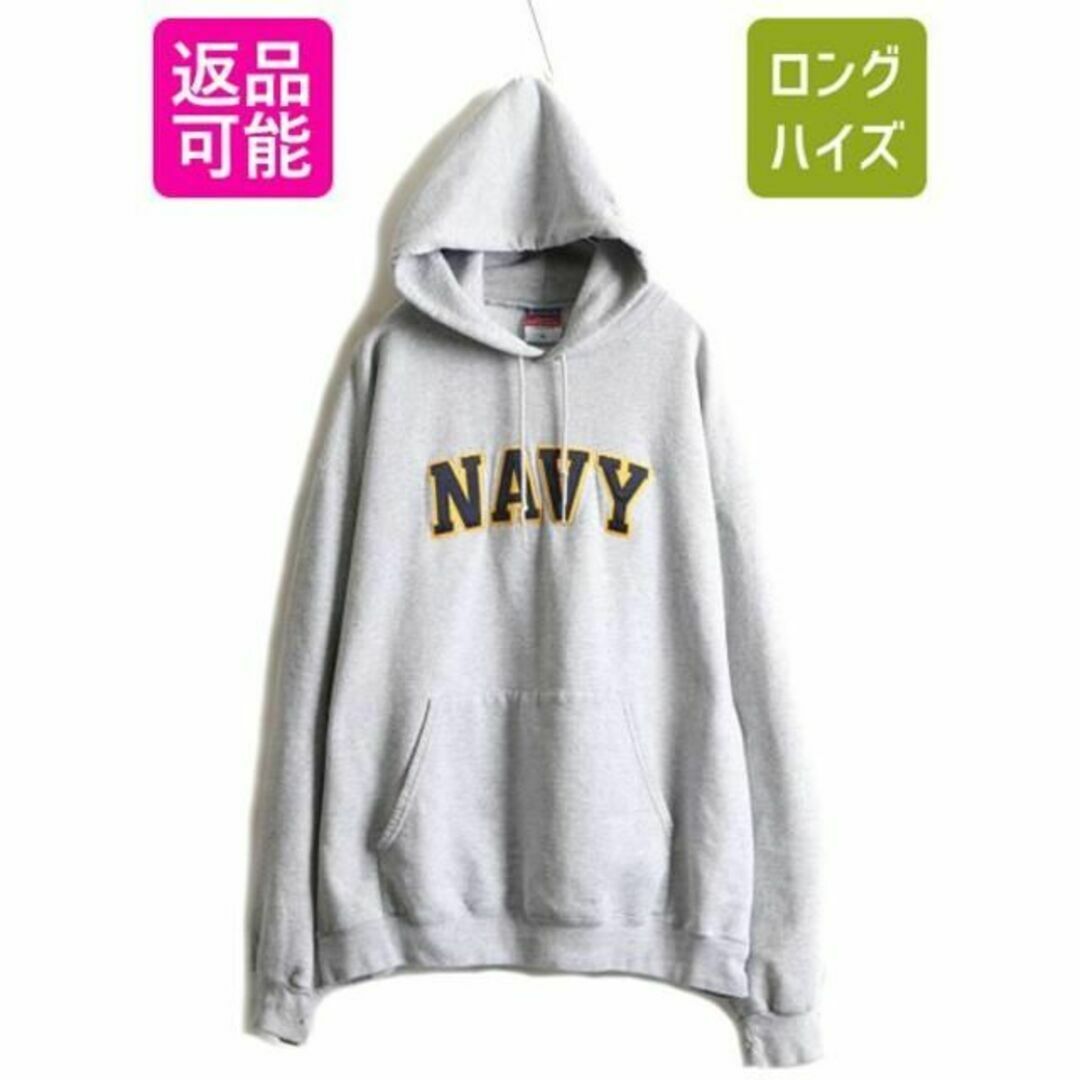 00s チャンピオン NAVY プリント スウェット パーカー XL ミリタリー-