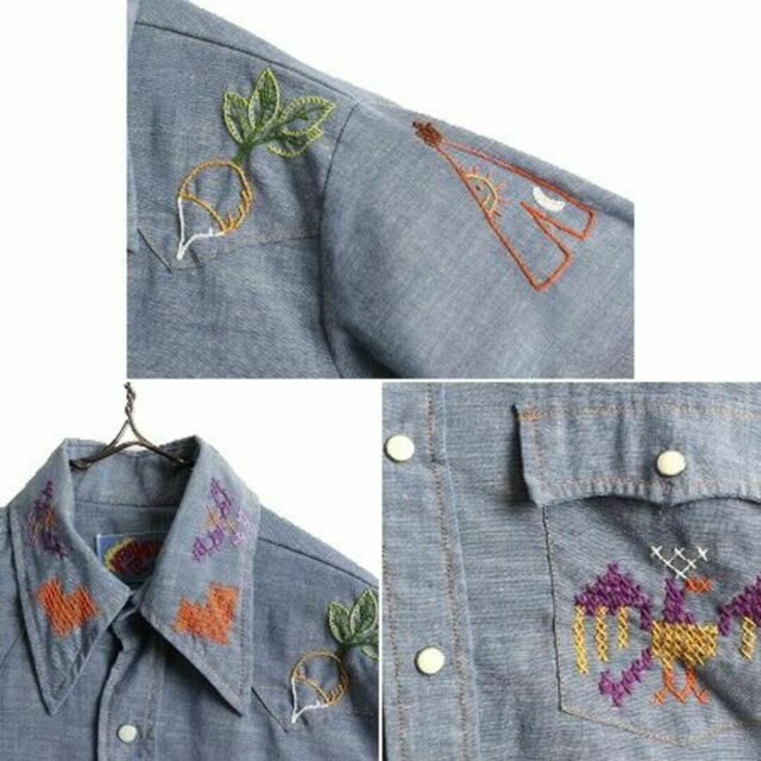 70s USA製 ラングラー 刺繍 シャンブレー ウエスタン シャツ 70s USA製 ラングラー 刺繍 シャンブレー ウエスタン シャツ