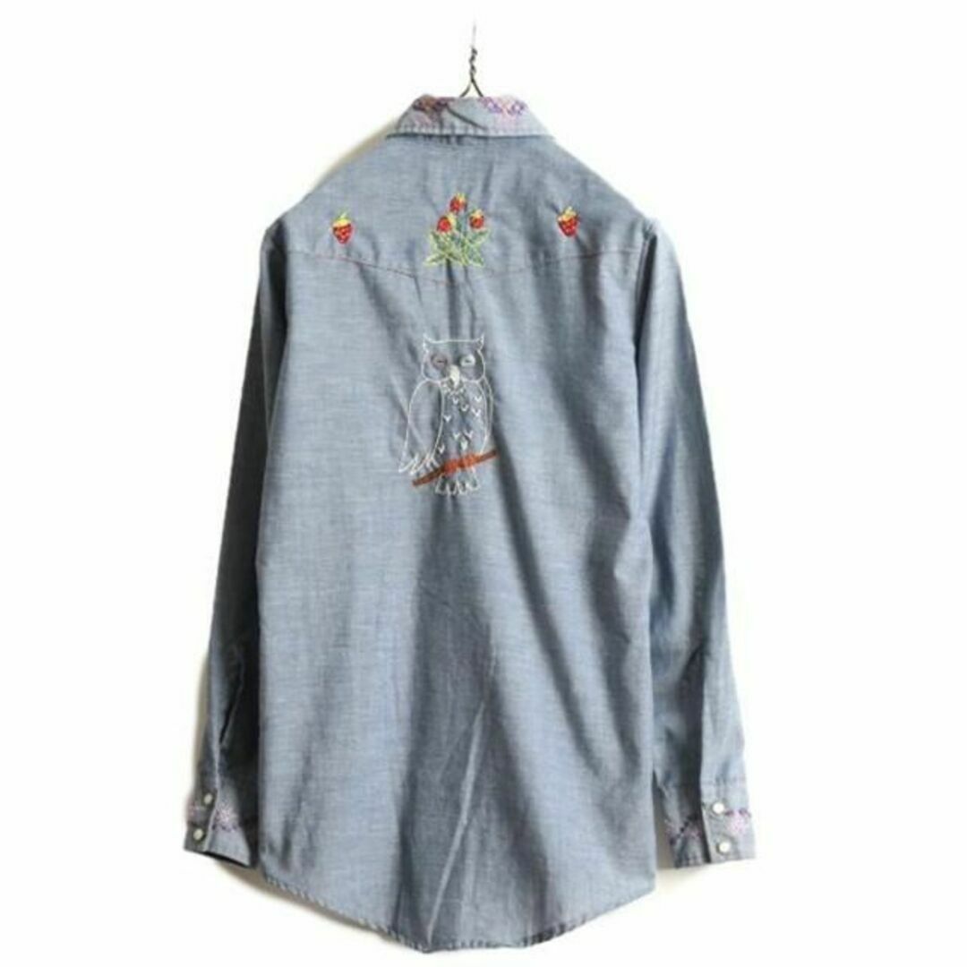 70s USA製 ラングラー 刺繍 シャンブレー ウエスタン シャツ