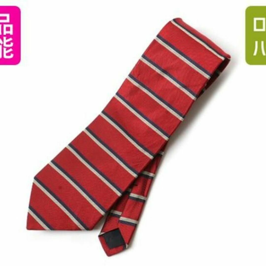 80s USA製 ブルックスブラザーズ ボーダー シルク ネクタイ 赤 手縫い